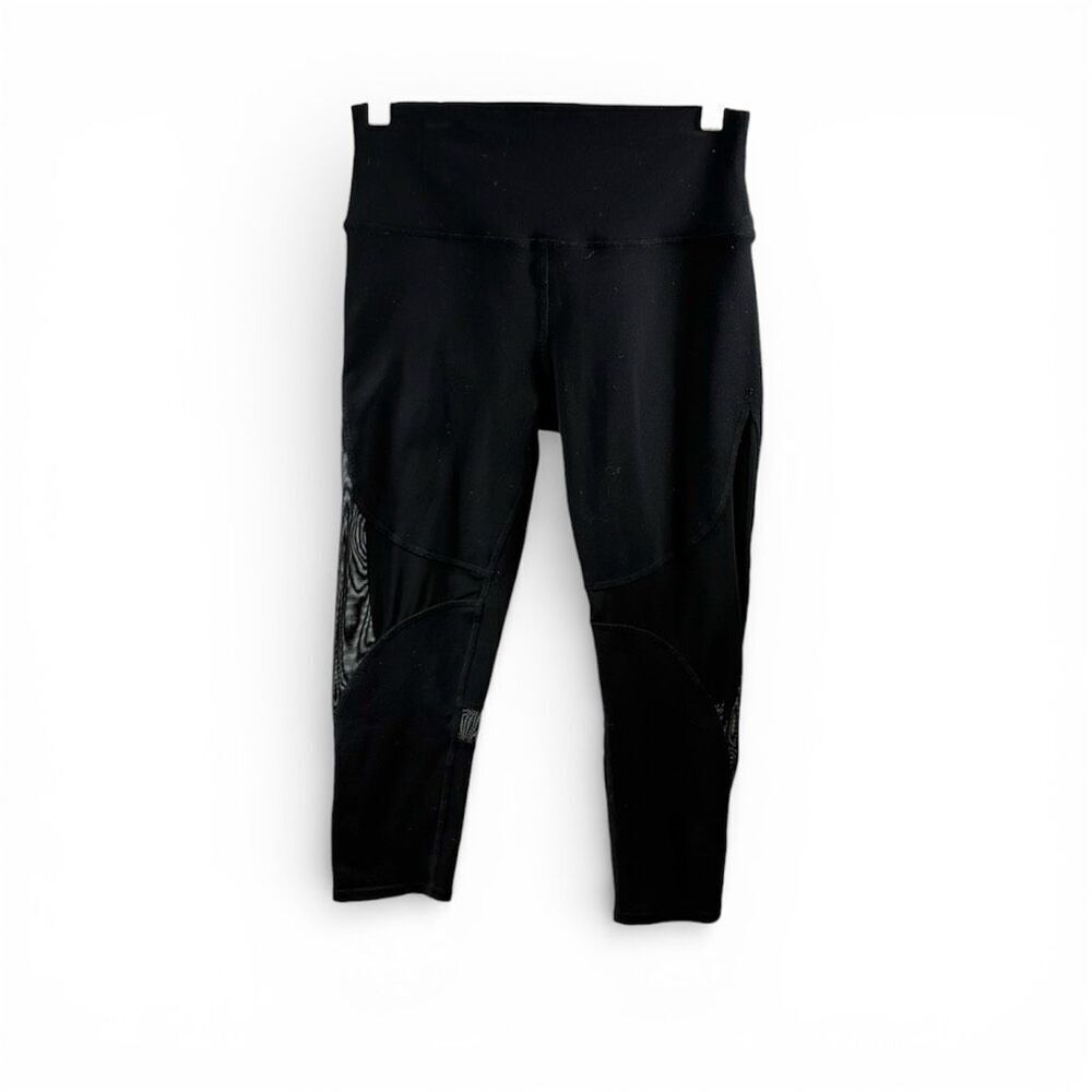 ALO Yoga Airbrush Leggings with Sheer Mesh Patches in Black Size L